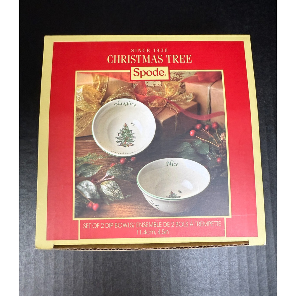 Spode Christmas Tree Dip Bowls "Naughty" & "Nice" NEW Set of 2